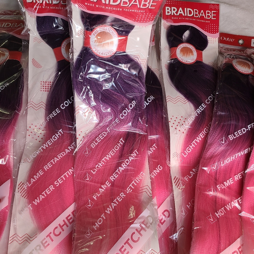11 single packs of braiding hair purple ombre pink 52"